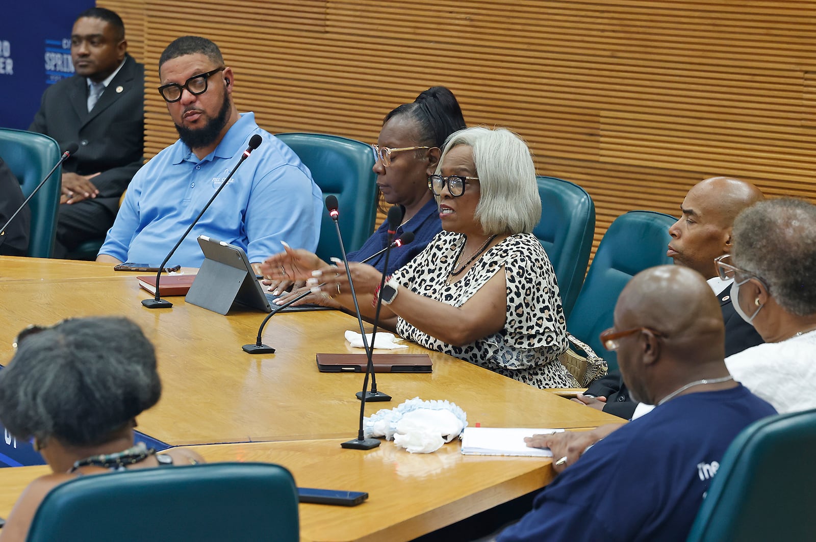 Springfield NAACP President Denise Williams speaks during the Welcome to the Table: Let's Talk Racism community meeting to address the racist and damaging rhetoric that has been spreading through the community. BILL LACKEY/STAFF