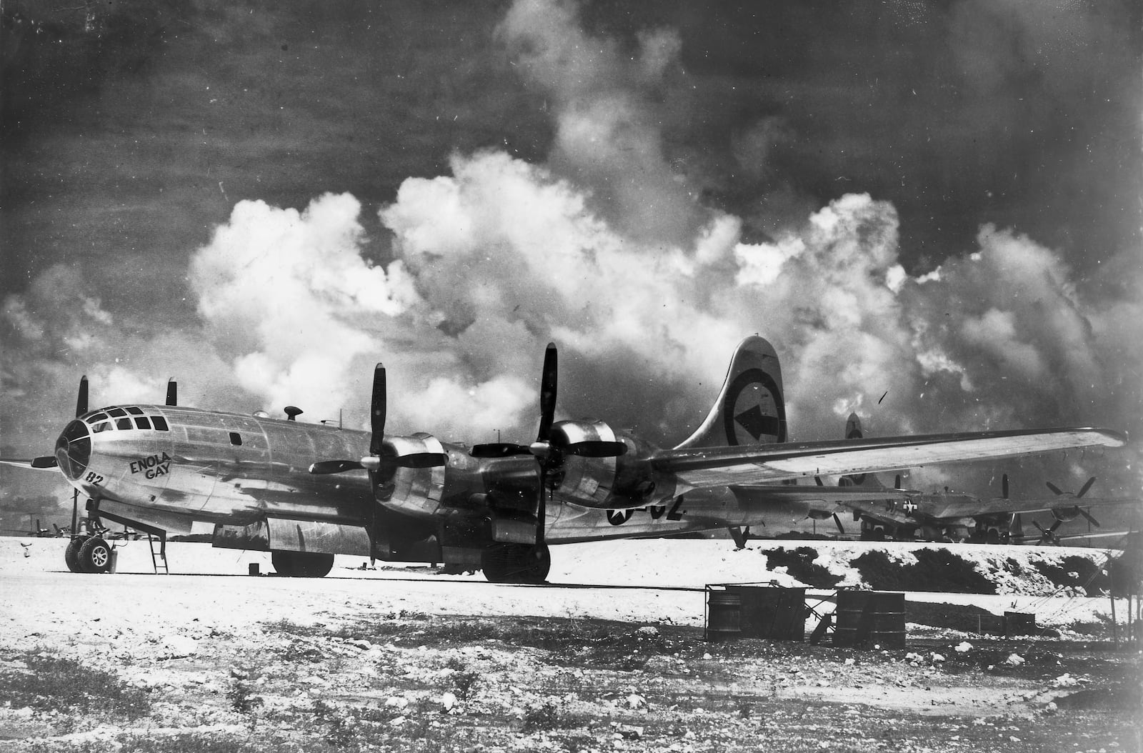 In this image provided by the U.S. Air Force, the Boeing B-29 named the "Enola Gay" is seen on Tinian in the Marianas Islands. (U.S. Air Force via AP)