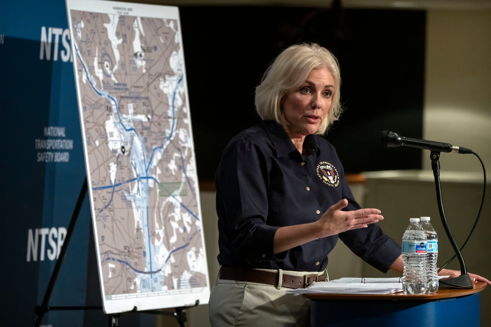 National Transportation Safety Board Chair Jennifer Homendy speaks during a news conference at NTSB headquarters Friday, Feb. 14, 2025, in Washington. (AP Photo/Mark Schiefelbein)