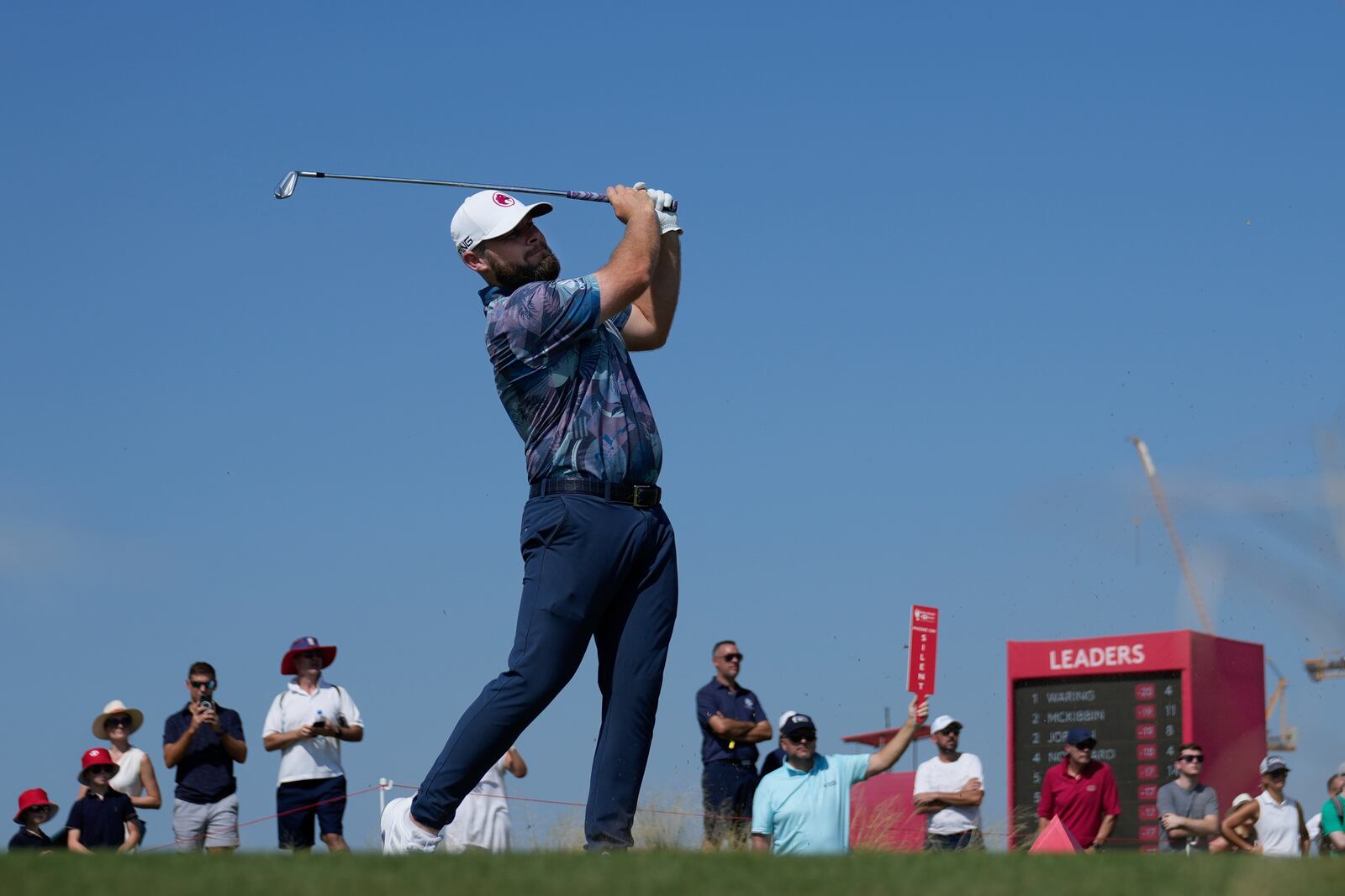 Tyrell Hatton of England tees off at 8th hole in the final round of Abu Dhabi Golf Championship in Abu Dhabi, United Arab Emirates, Sunday, Nov. 10, 2024. (AP Photo/Altaf Qadri)