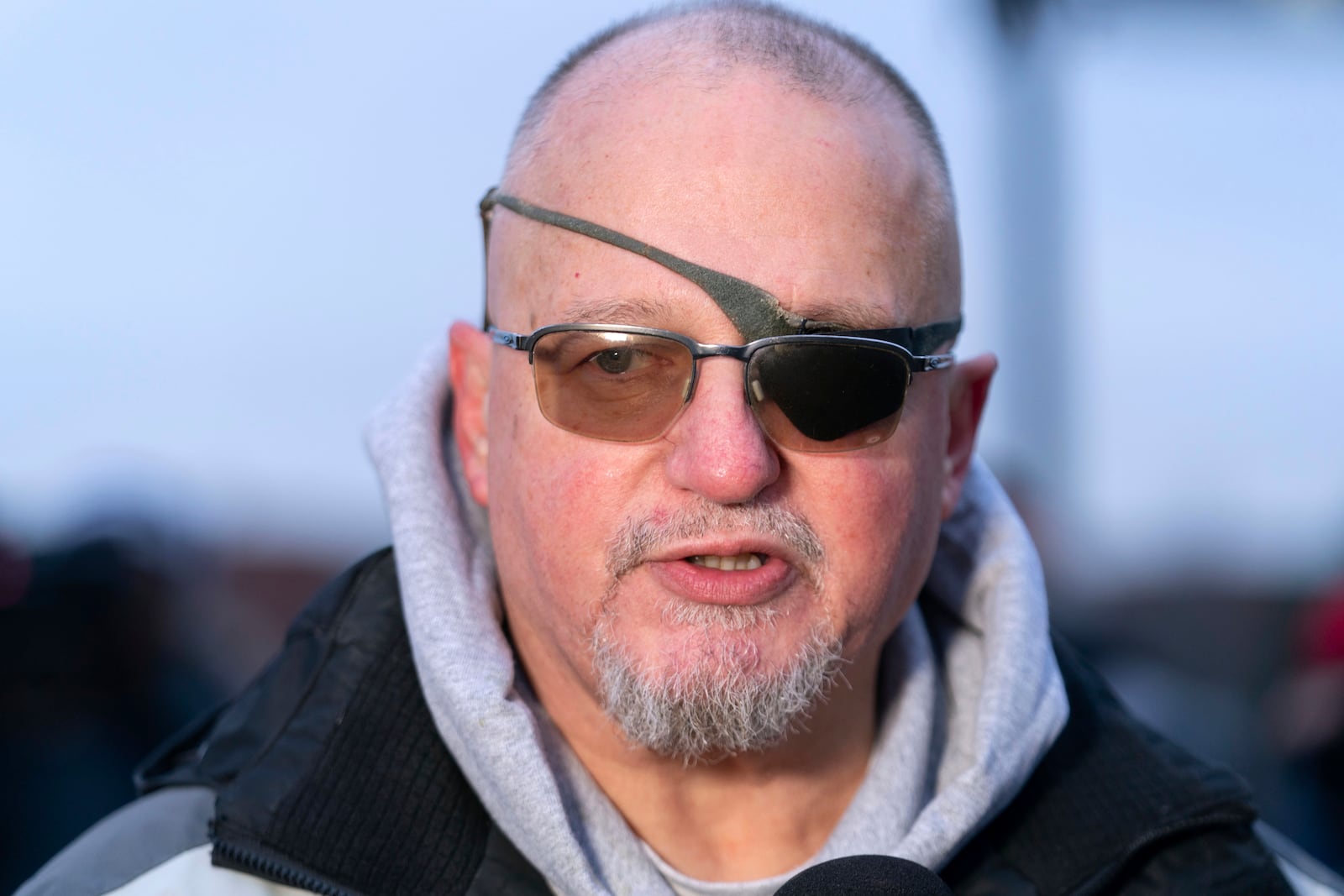 President Donald Trump supporter Oath Keepers founder Stewart Rhodes convicted on charges relating to the Jan. 6 riot at the U.S. Capitol, talks to reporters outside the DC Central Detention Facility, after being released from a jail in Maryland, in Washington, Tuesday, Jan. 21, 2025. (AP Photo/Jose Luis Magana)