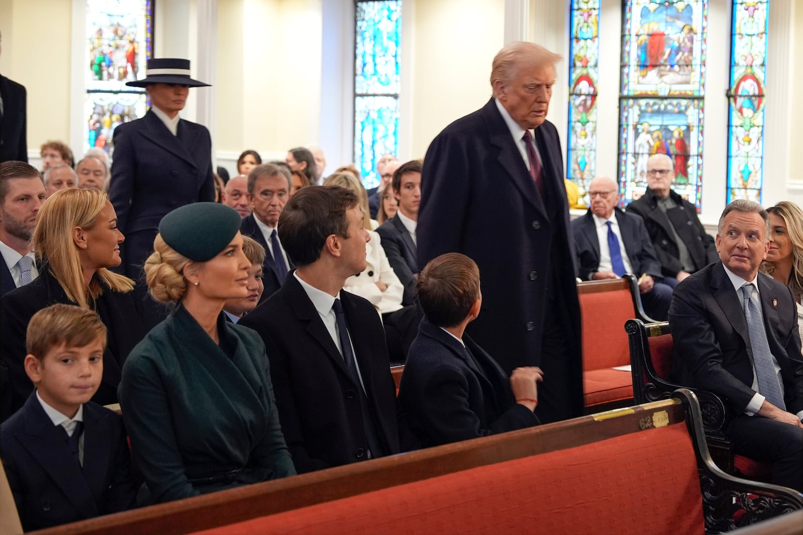 President-elect Donald Trump and Melania Trump arrive for a service at St. John's Church, Monday, Jan. 20, 2025, in Washington, ahead of the 60th Presidential Inauguration. (AP Photo/Evan Vucci)