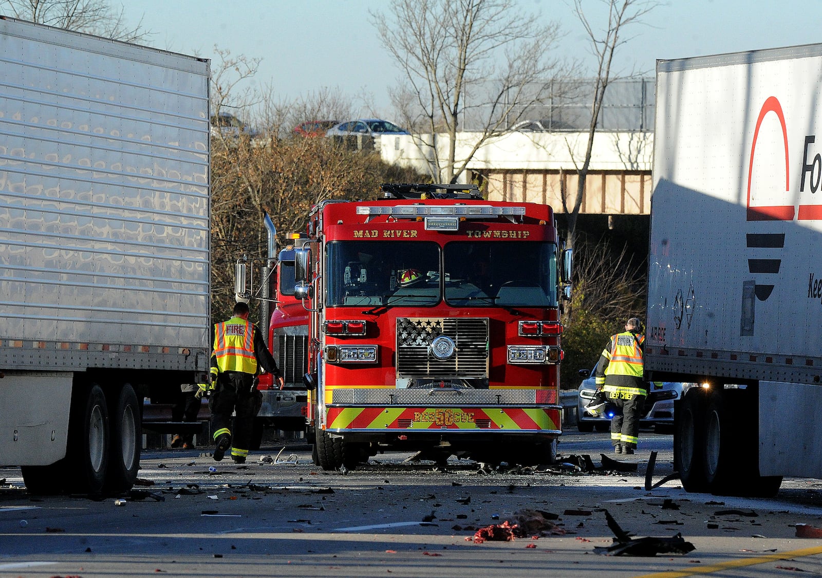 A woman was transported to the hospital by CareFlight following a crash on I-70 East that closes the highway near state Route 4 Wednesday morning NOV. 9, 2022. MARSHALL GORBY\STAFF