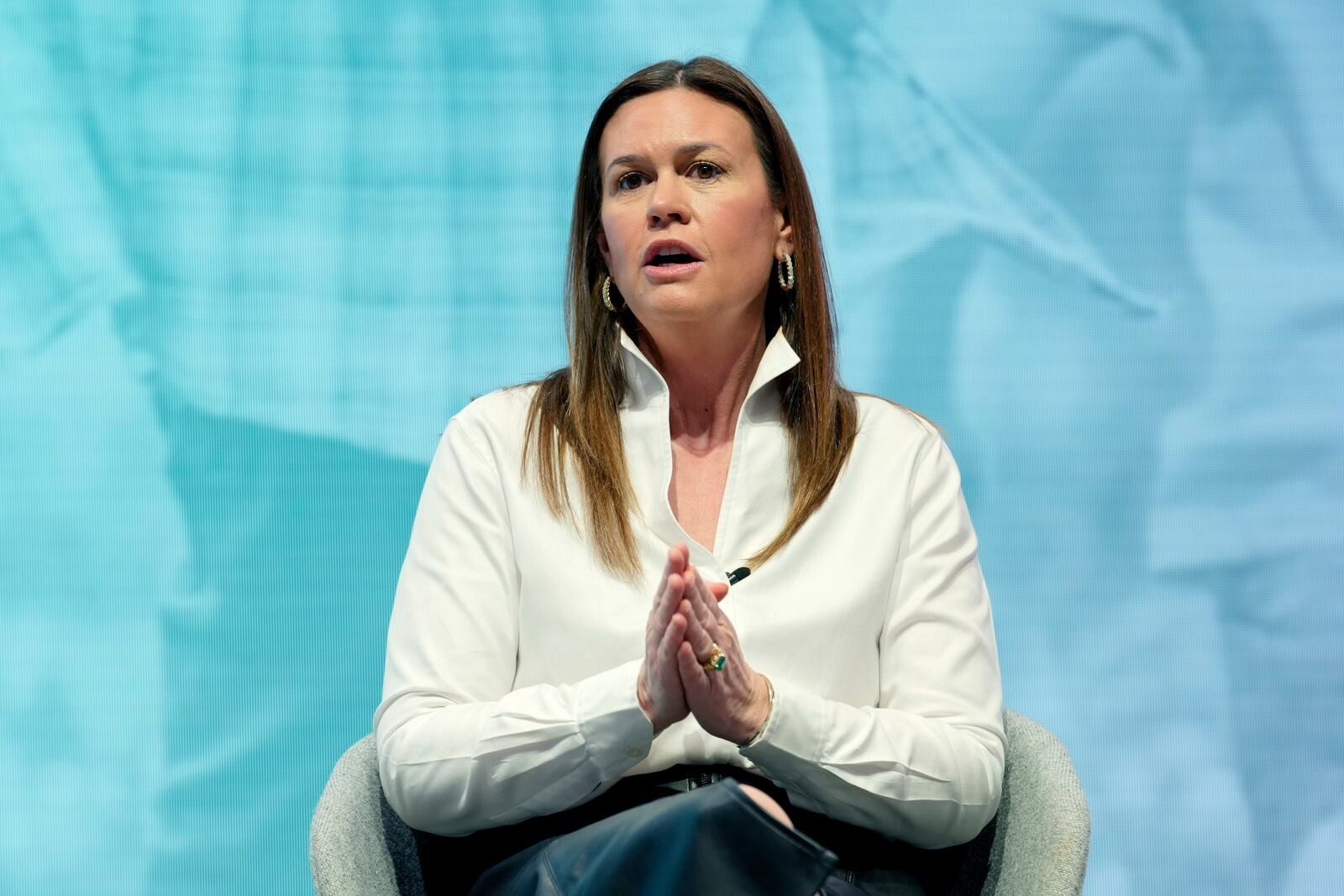 Arkansas Gov. Sarah Huckabee Sanders attends the Annual Meeting of World Economic Forum in Davos, Switzerland, Wednesday, Jan. 22, 2025. (AP Photo/Markus Schreiber)