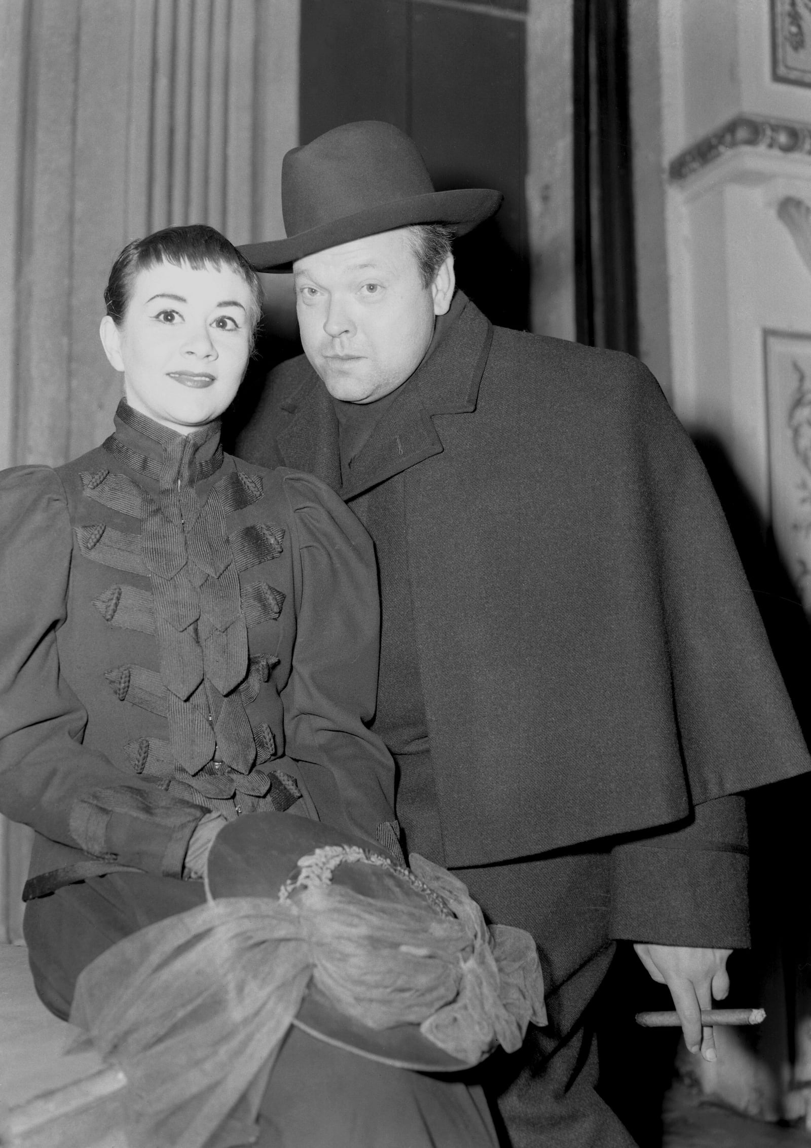 FILE - Orson Welles and Joan Plowright during rehearsals to play the role of scar-faced Captain Ahab in his own stage version of Moby Dick to open at the Duke of York's theatre, in London on June 14, 1955. (AP Photo, File)