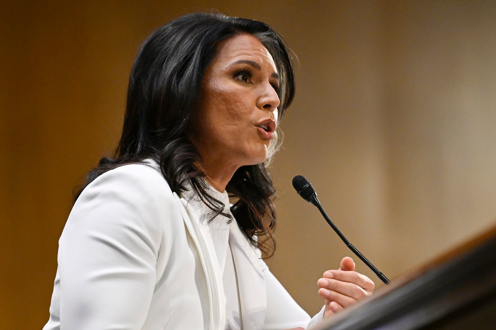 Former Rep. Tulsi Gabbard, President Donald Trump's choice to be the Director of National Intelligence, appears before the Senate Intelligence Committee for her confirmation hearing on Capitol Hill, Thursday, Jan. 30, 2025, in Washington. (AP Photo/John McDonnell)