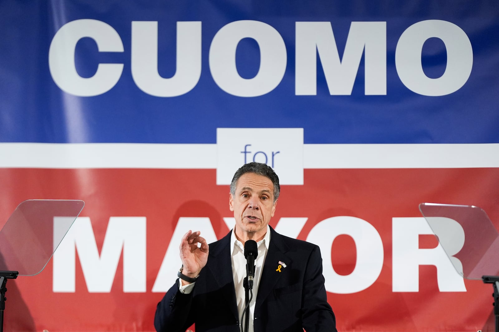 Former New York Gov. Andrew Cuomo speaks at the New York City District Council of Carpenters while campaigning for mayor of New York City, Sunday, March 2, 2025. (AP Photo/Julia Demaree Nikhinson)