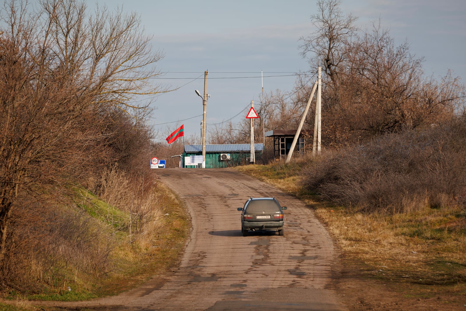 A car heads to a border crossing between Moldova and Transistria in Copanca, Moldova, Wednesday, Jan. 8, 2025. (AP Photo)