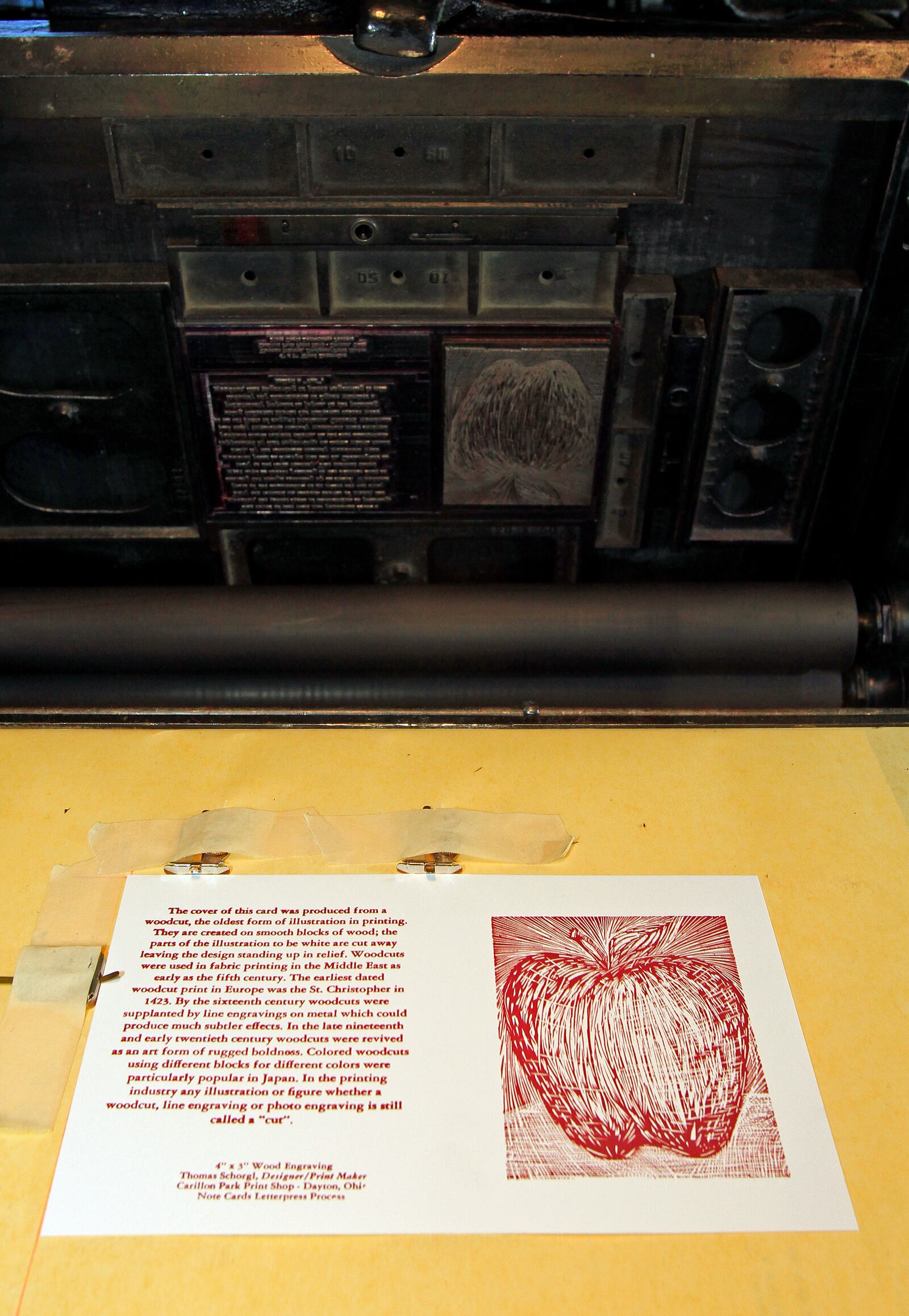 A notecard is printed on Carillon Historical Park's letterpress. CONTRIBUTED/SKIP PETERSON