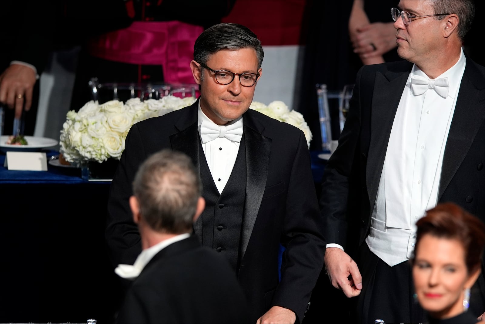 House Speaker Mike Johnson of La., arrives for the 79th annual Alfred E. Smith Memorial Foundation Dinner, Thursday, Oct. 17, 2024, in New York. (AP Photo/Julia Demaree Nikhinson)