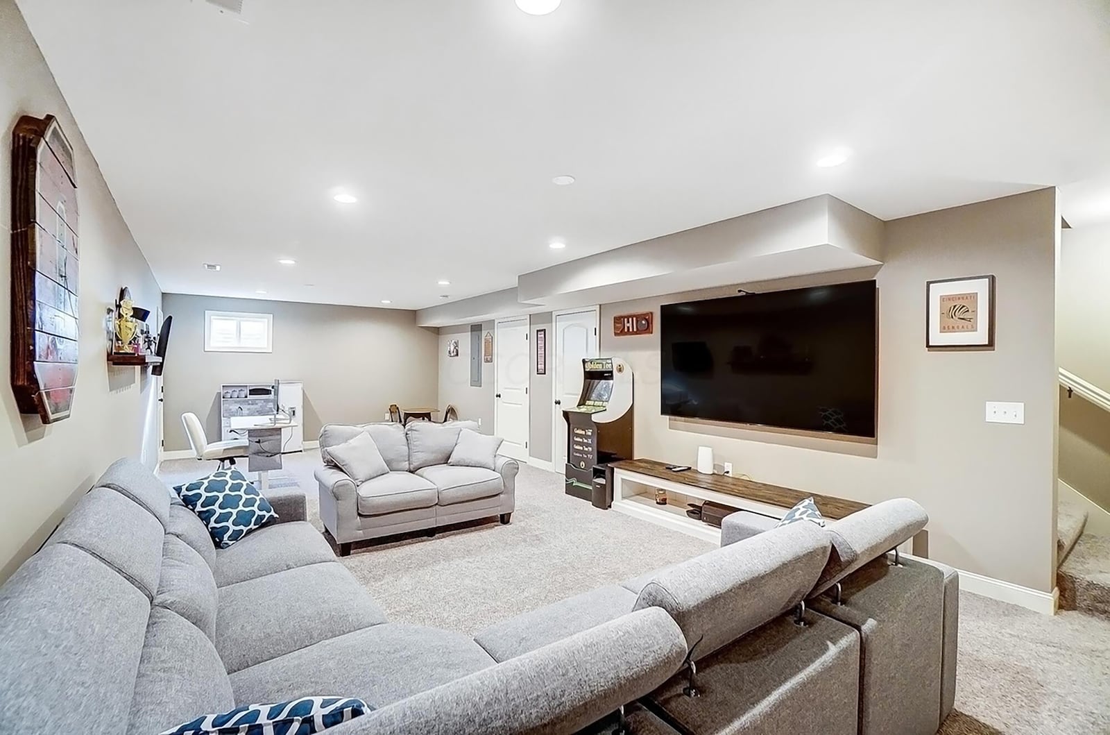 The newly finished basement features an extended size family room and is rough plumbed for an additional bathroom.