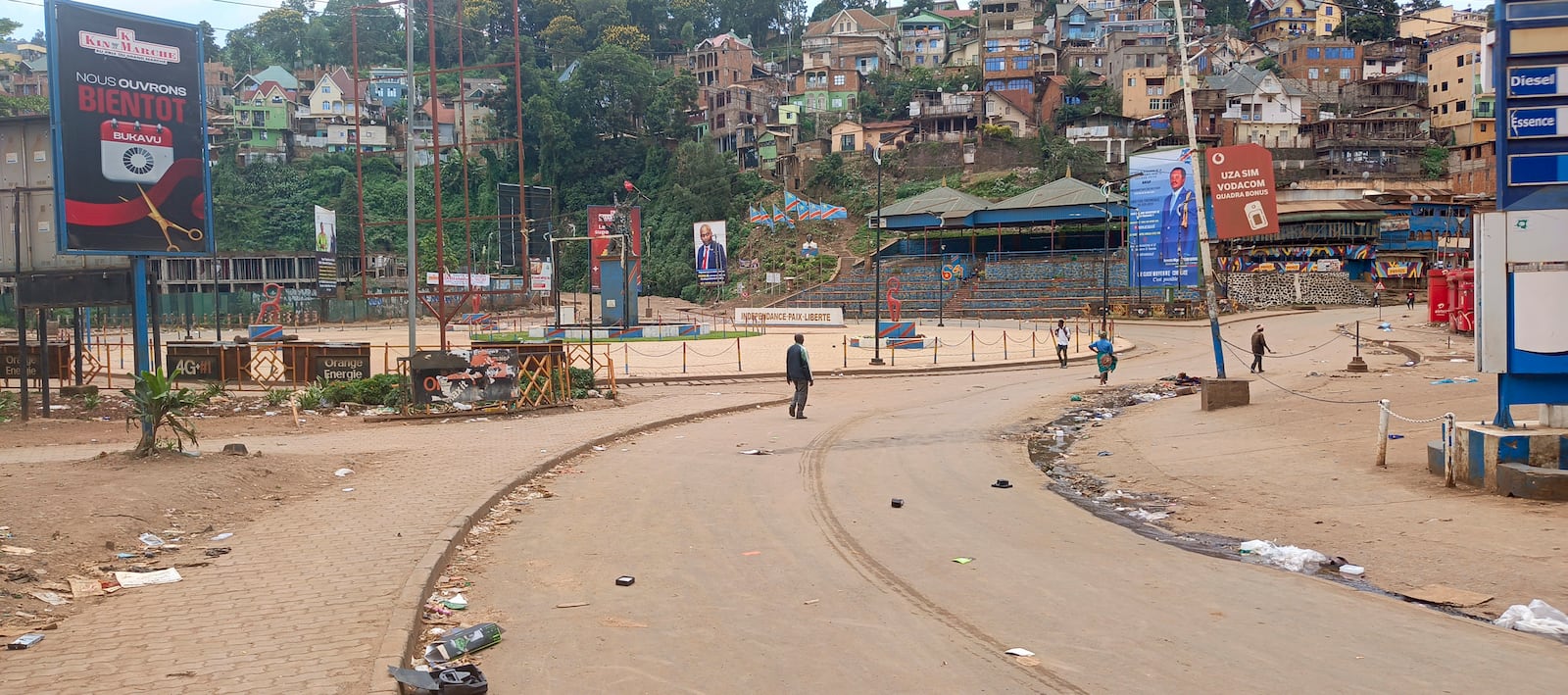 An empty street in Bukavu, eastern Congo, Saturday, Feb. 15, 2025. (AP Photo/Janvier Barhahiga)