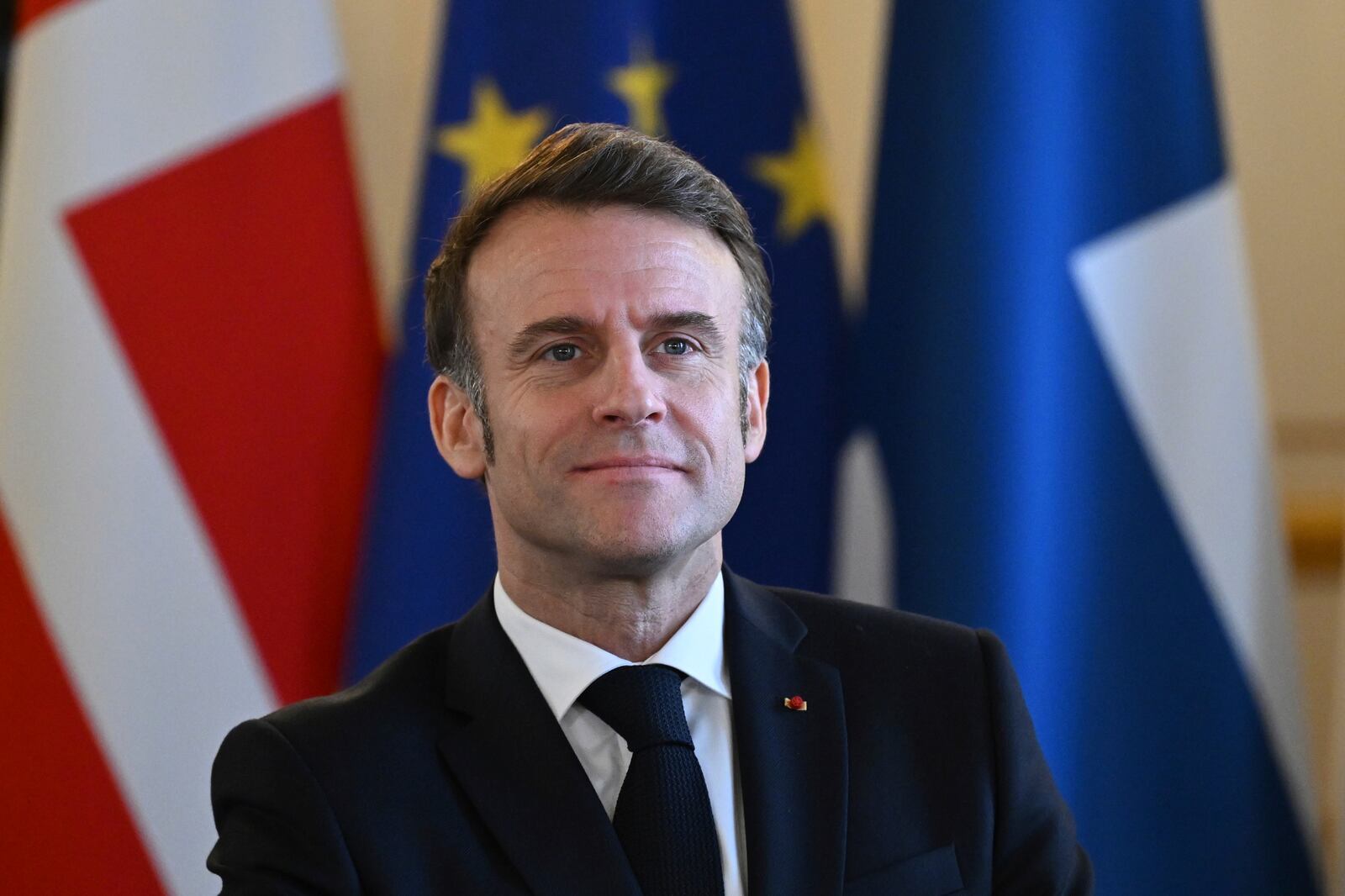 France's President Emmanuel Macron at the European leaders' summit to discuss Ukraine, hosted by Britain's Prime Minister Keir Starmer, at Lancaster House, London, Sunday March 2, 2025. (Justin Tallis/Pool via AP)