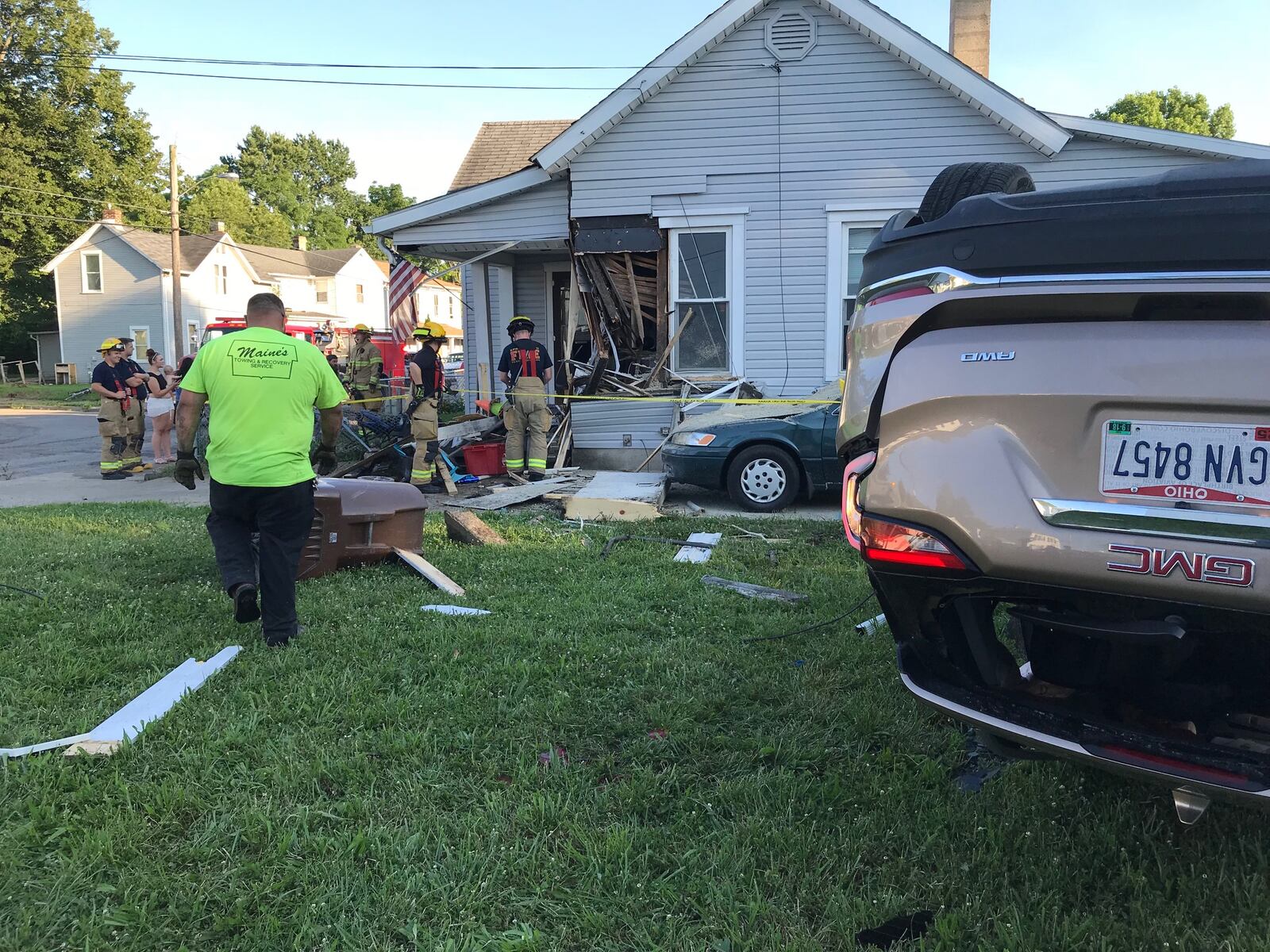 A man and woman in this SUV were injured Thursday night, June 28, 2018, when Springfield police said they sped off from a traffic stop. (Eric Higgenbotham/Staff)