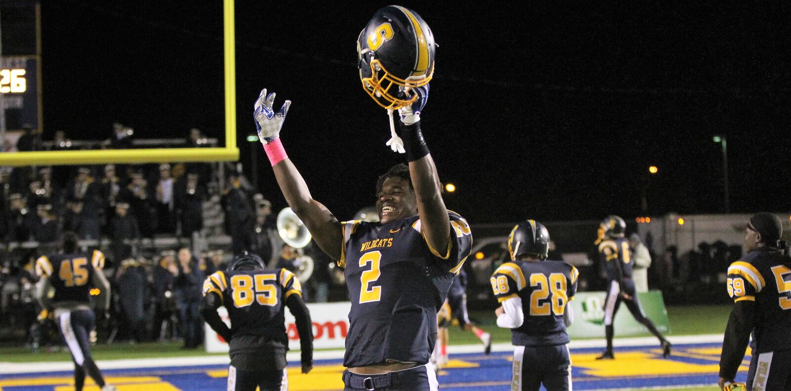 Springfield’s Moses Douglass celebrates a victory over Wayne on Friday, Oct. 19, 2018, at Evans Stadium. David Jablonski/Staff