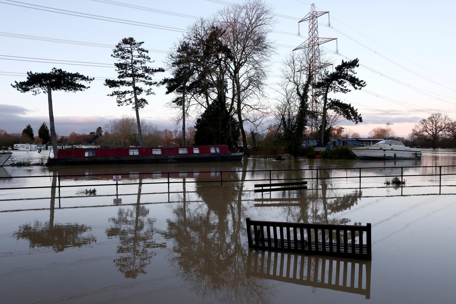 Flooded banks of the river Soar in Barrow Upon Soar, England, Tuesday, Jan. 7, 2025.(AP Photo/Darren Staples)