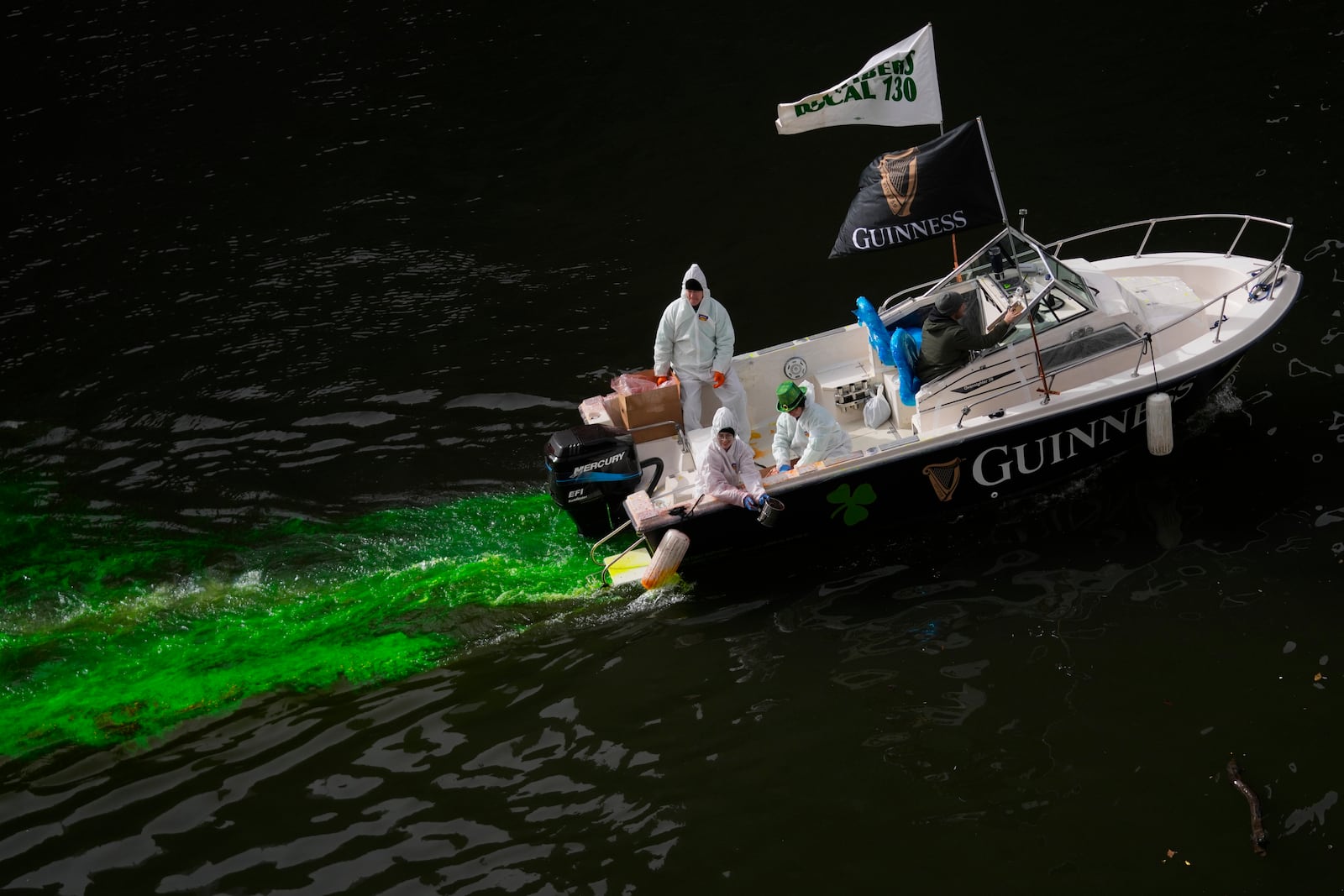 The Chicago River is dyed green as part of annual St. Patrick's Day festivities Saturday, March 15, 2025, in Chicago. (AP Photo/Erin Hooley)