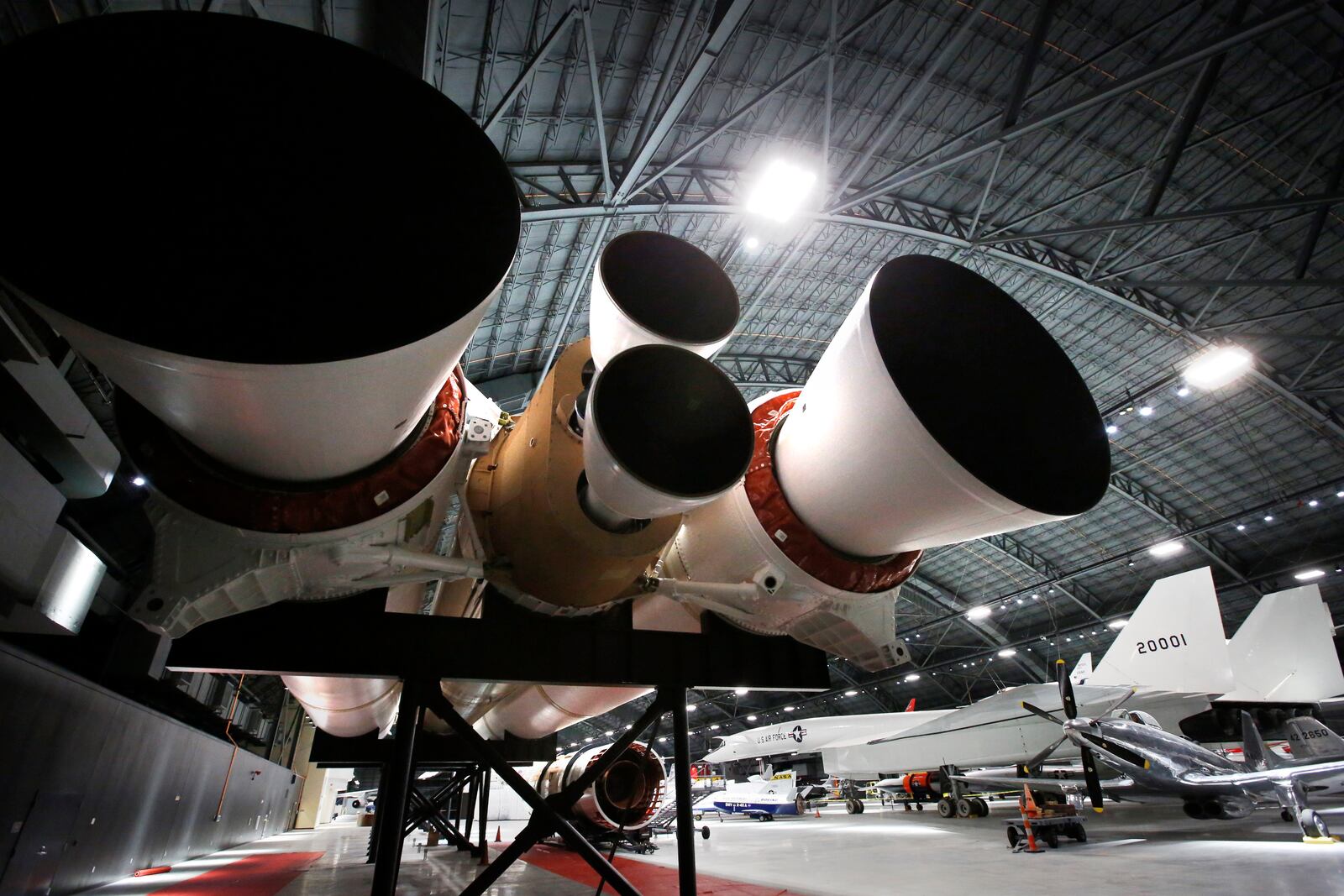 The 204-foot Titan IVB rocket on display in the National Museum of the U.S. Air Force fourth building.  The Titan IVB could launch payloads as heavy as 23.9 tons and was the largest and most powerful expendable rocket in the Air Force inventory.  TY GREENLEES / STAFF