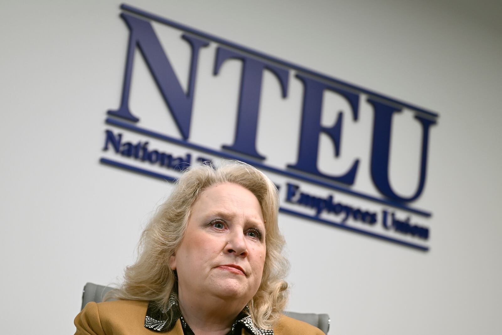 Treasury Union Employees president Doreen Greenwald speaks during an interview with The Associated Press, Wednesday, Feb. 5, 2025 in Washington. (AP Photo/John McDonnell)