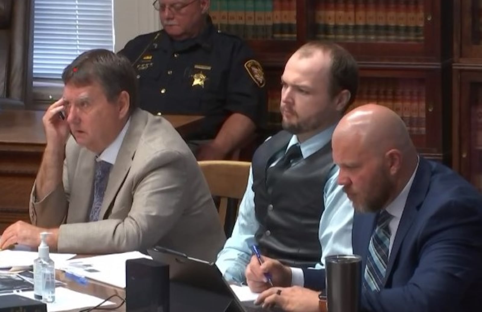 Defendant George Wagner IV, middle, is seen in court Monday, Sept. 19, 2022. Wagner is on trial for the 2016 murders of the Rhoden Family in Pike Co., Ohio. CONTRIBUTED