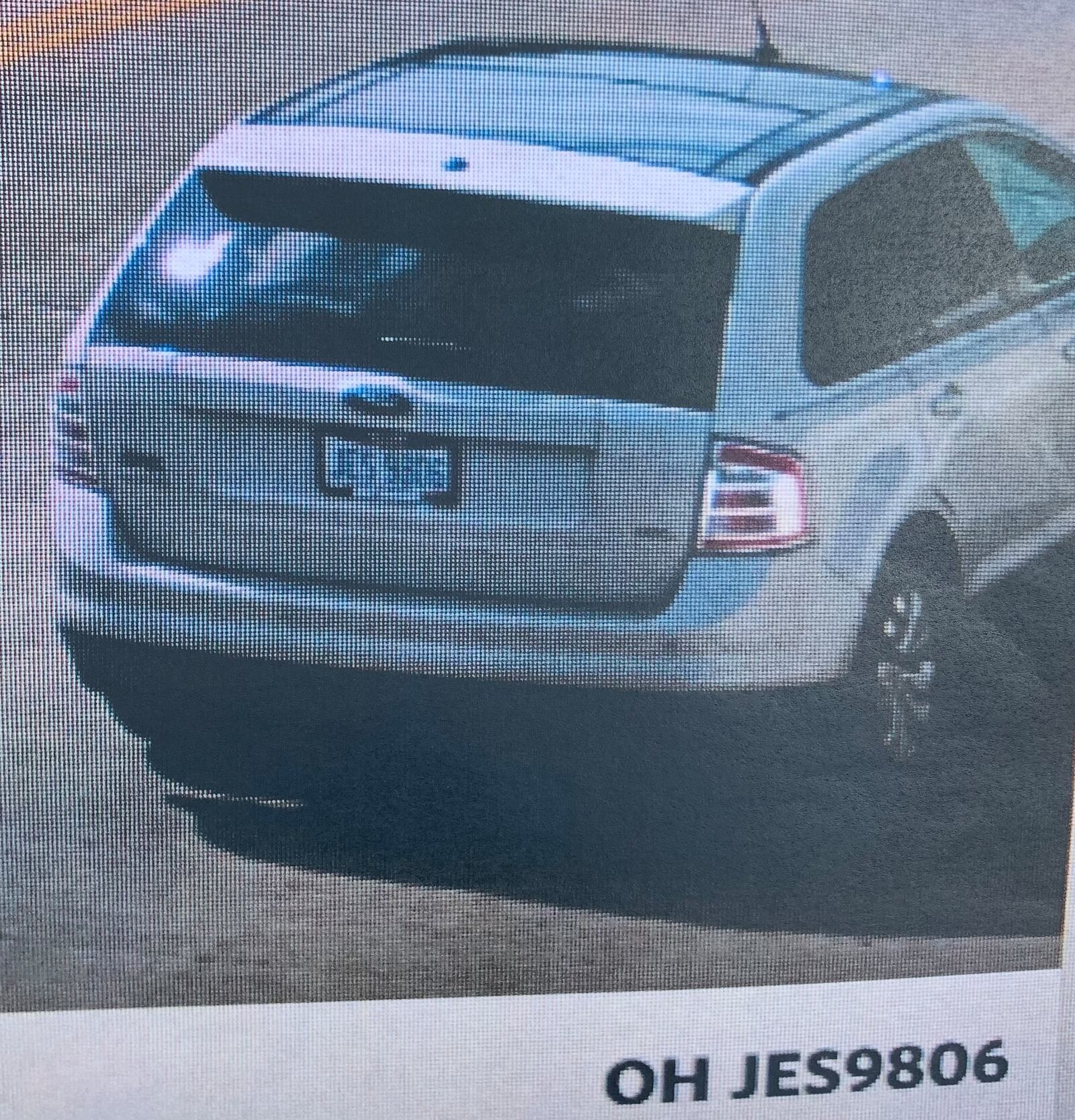 The person of interest wanted in a quadruple fatal shooting Aug. 5, 2022, in Butler Twp. may be driving a white 2007 Ford Edge with Ohio plate JES-9806, police said. | Photo courtesy Butler Twp. Police Department