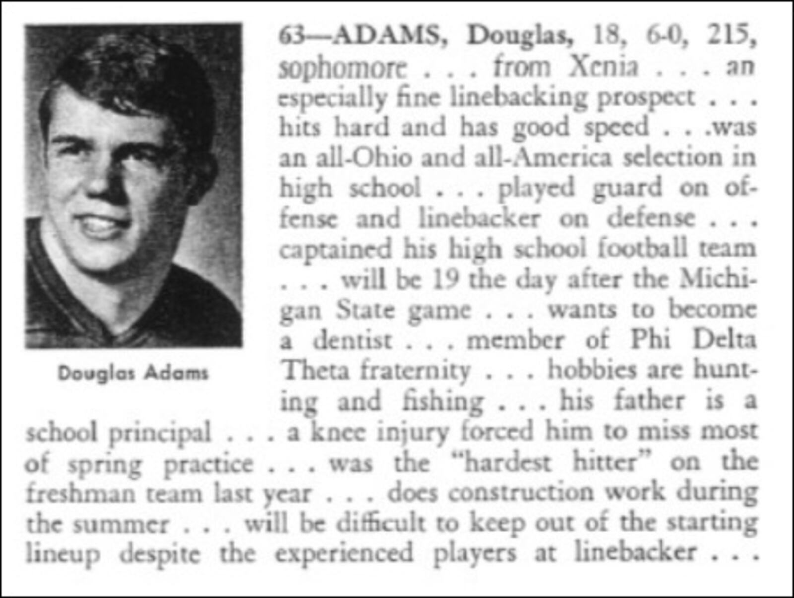 Doug Adams was a star at Xenia High School before playing for the Buckeyes.