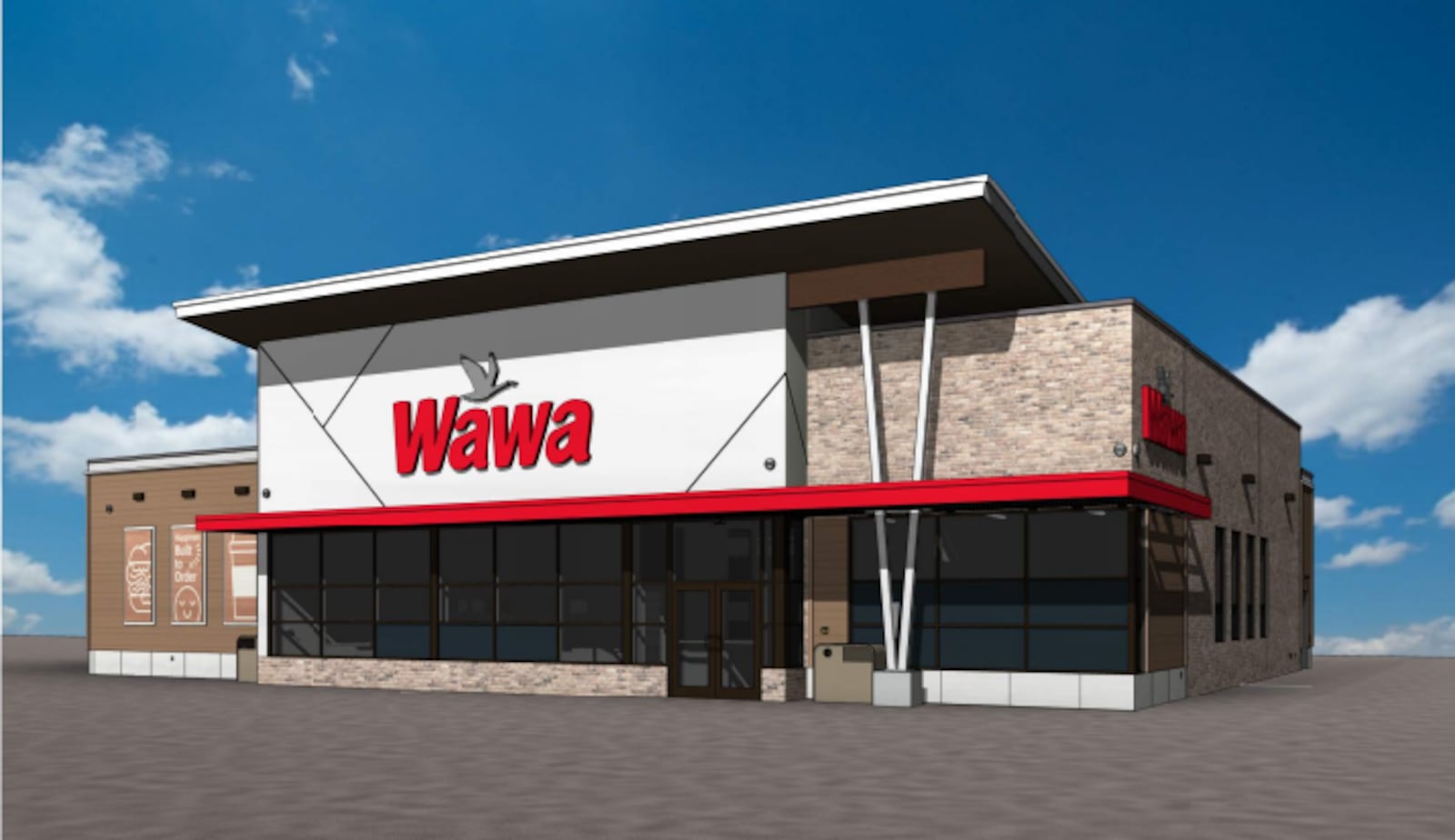 Pictured is the artist's rendering for the planned Wawa gas station at the corner of Mack and Ohio 4 in Fairfield. It's expected to open in the fall of 2025. PROVIDED