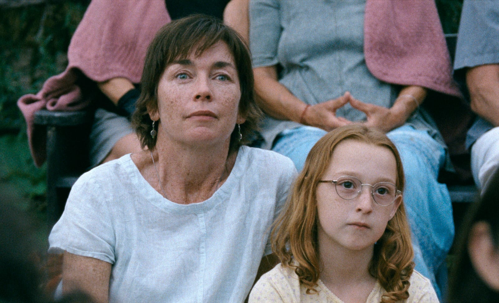 This image released by A24 shows Julianne Nicholson, left, and Zoe Ziegler in a scene from "Janet Planet." (A24 via AP)