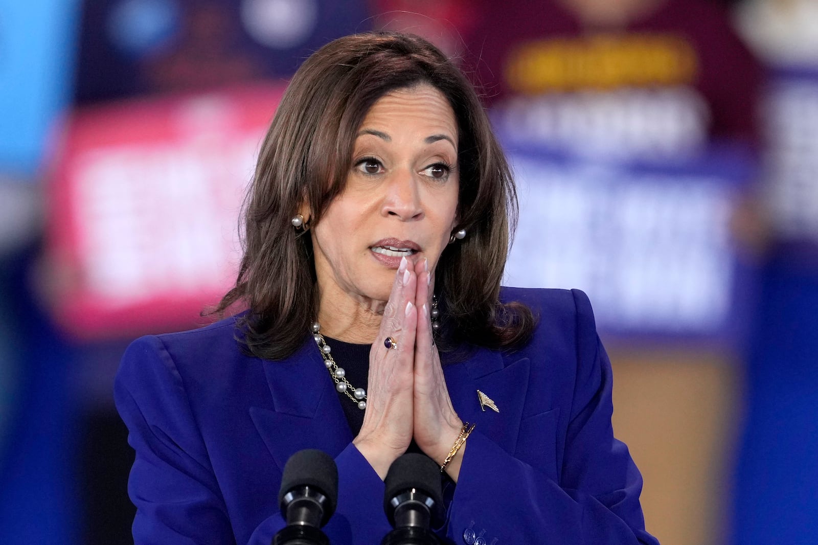 Democratic presidential nominee Vice President Kamala Harris speaks during a campaign event at Talking Stick Resort Amphitheatre, Thursday, Oct. 31, 2024, in Phoenix. (AP Photo/Matt York)