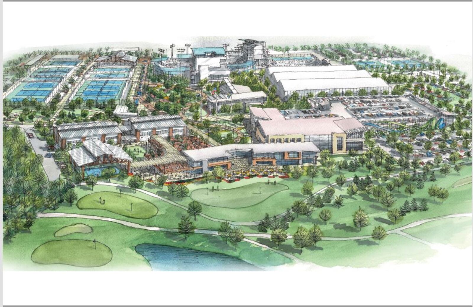 This is a rendering of future improvements and upgrades to the Lindner Tennis Center in Mason if the city can retain the world-class Western & Southern Open. CONTRIBUTED/CITY OF MASON