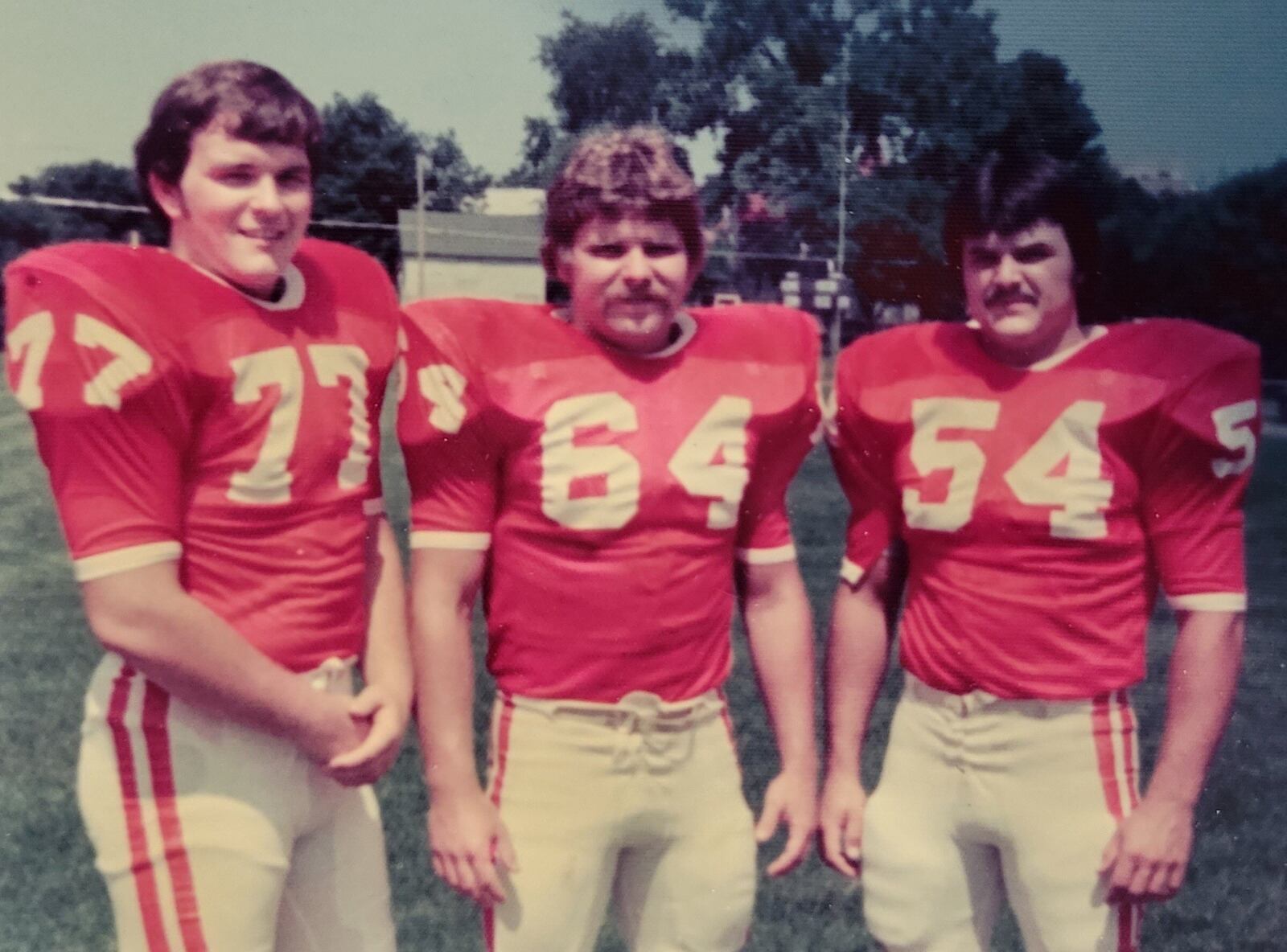 Three Tigers from the 1973 Wittenberg national championship team: Joe Vanuch (No. 77); Mark LaForce (64); Tom Smigel (54). CONTRIBUTED