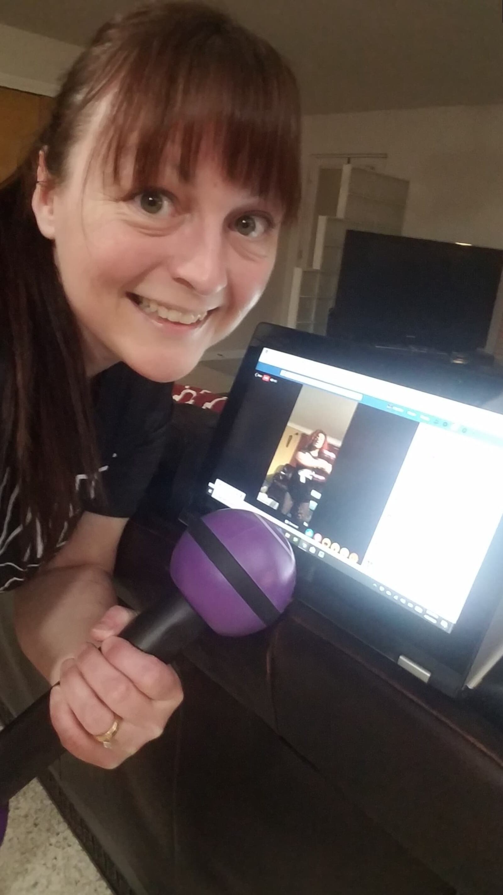 Kettering Zumba instructor Yvette "Diva" Williams teaches her classes ever evening on Facebook Live.  Pictured: student Heather Luby of  Dayton.