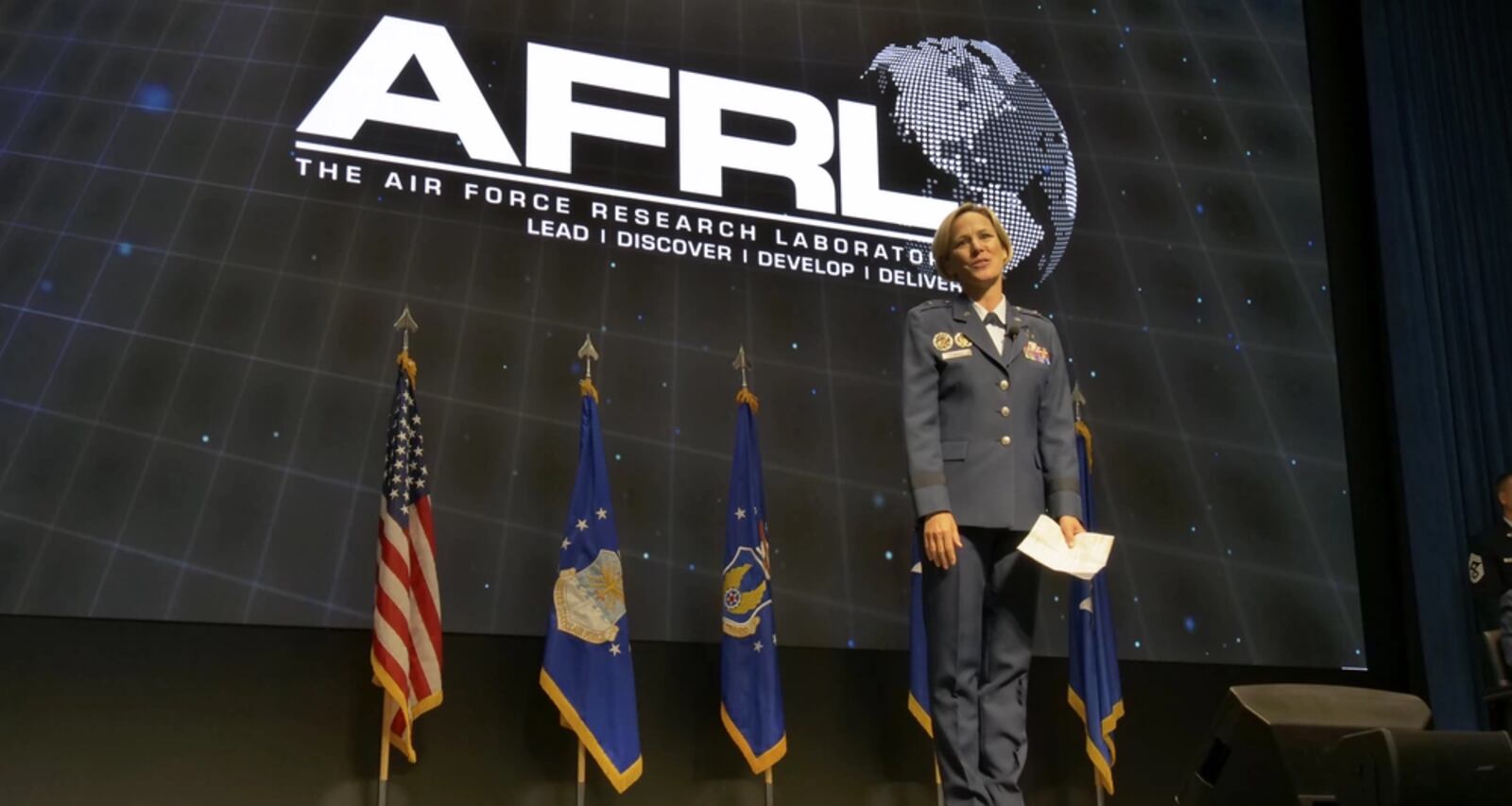 Then a one-star general, Heather Pringle was welcomed to the AFRL family during her assumption of command ceremony in Kenney Hall auditorium in June 2020. Air Force photo