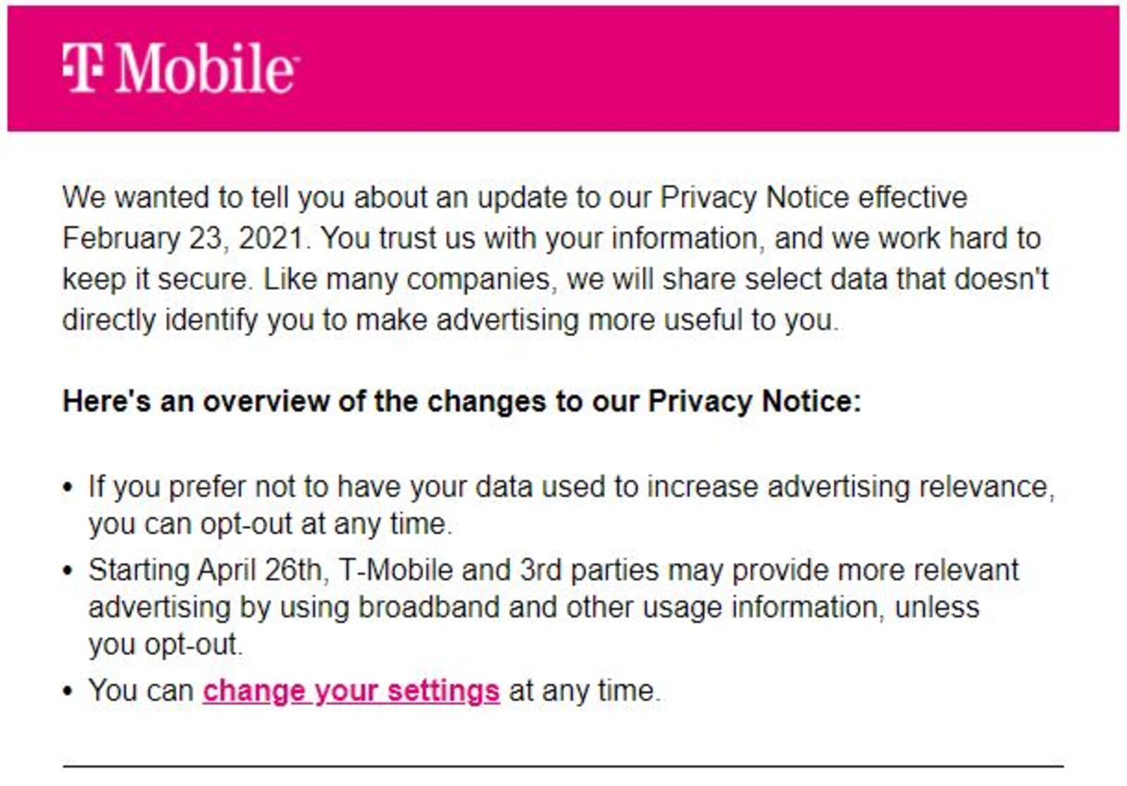 T-Mobile privacy notice