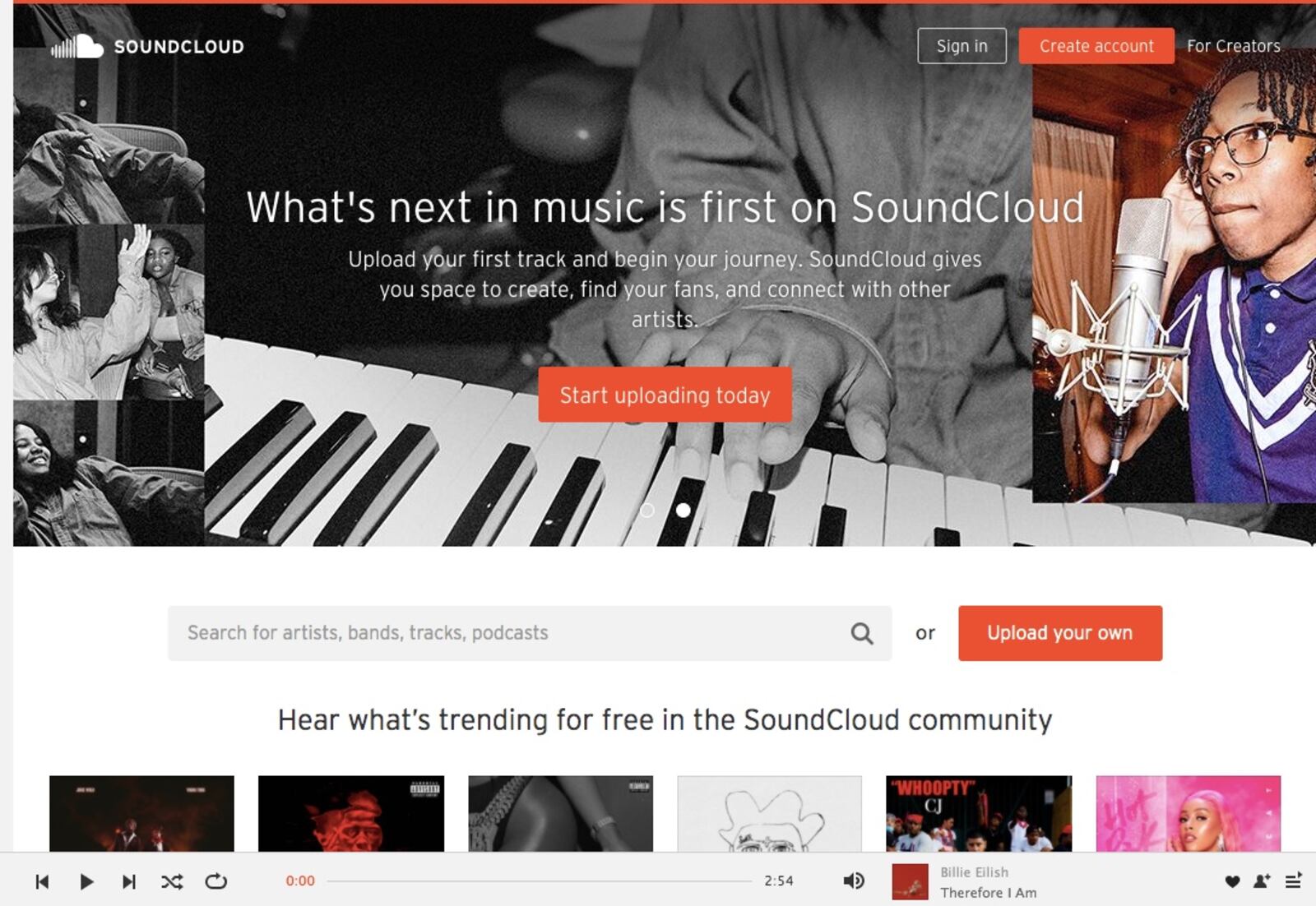 SoundCloud royalty-free music website screenshot