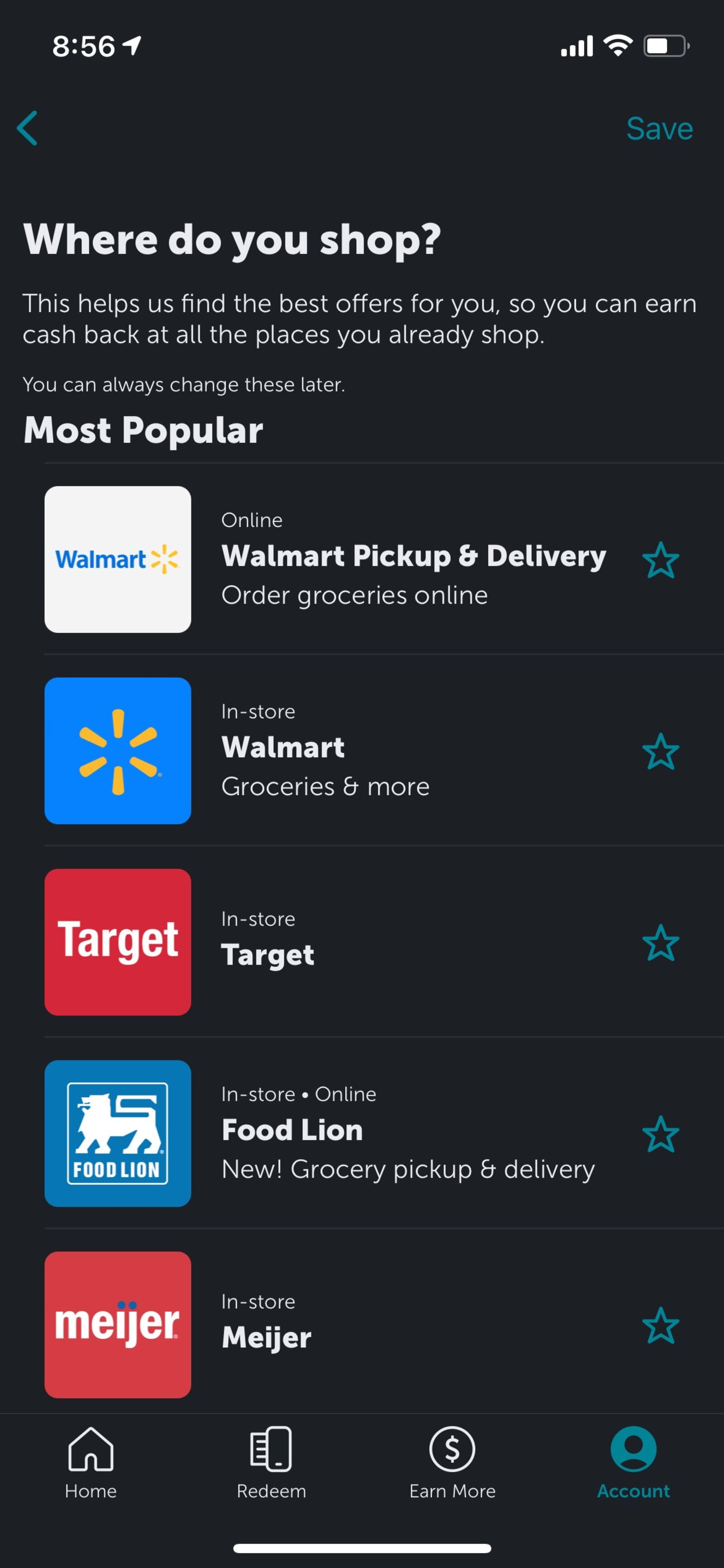 Popular retailers that offer cash back with Ibotta including Walmart, Target, Food Lion and Meijer