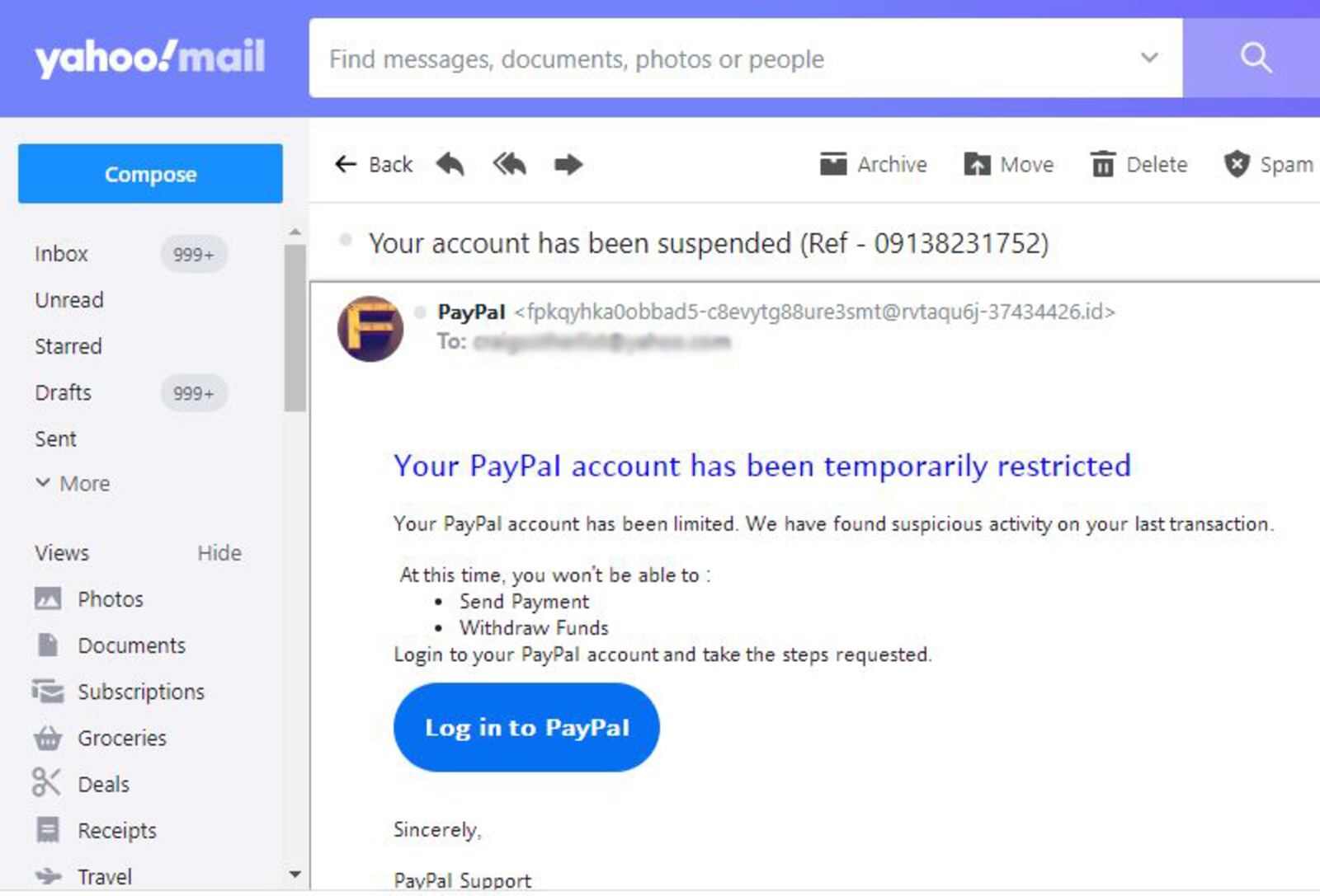 PayPal email scam