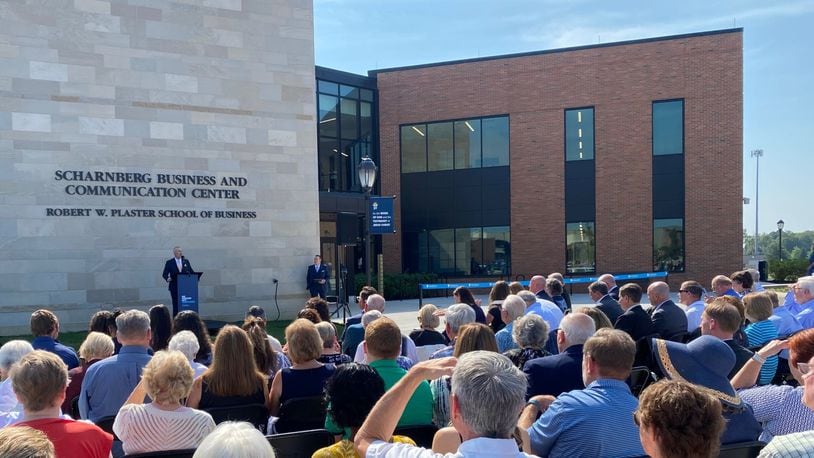 Dr. Will Smallwood, vice president for advancement, opens the Scharnberg Dedication ceremony at Cedarville University. Contributed