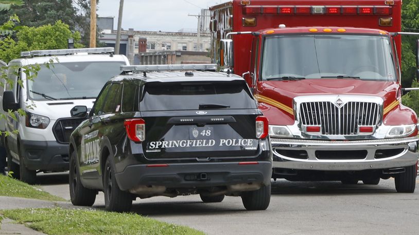 The Springfield Fire and Police Divisions were dispatched to a person who was assaulted on South Center Street Monday, June 10, 2024. BILL LACKEY/STAFF