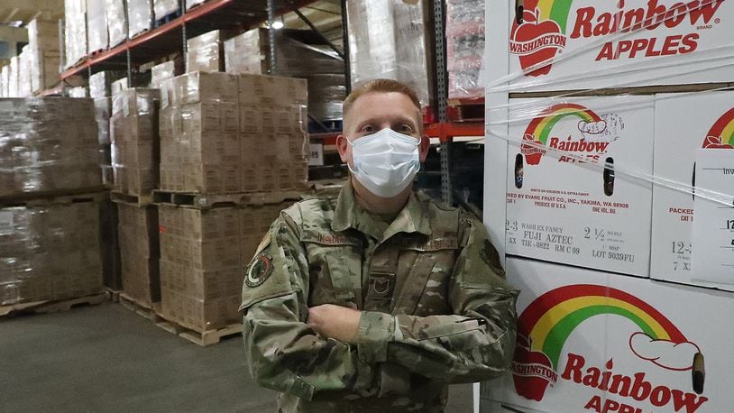 Sgt. Bryon Ingram, of Air National Guard, at the Second Harvest Food Bank where he's been working since the COVID pandemic started. BILL LACKEY/STAFF