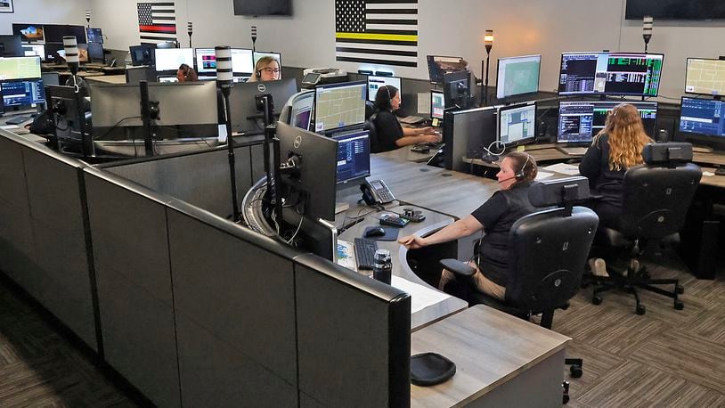 Dispatchers in the new 9-1-1 Communication Center at work Friday, August 25, 2023. BILL LACKEY/STAFF
