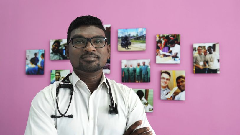 Pathum Kerner, a 42-year-old physician who was among the first Sri Lankans to join the public uprising that ended President Gotabaya Rajapaksa's regime and a key figure in starting the "Go home, Gota" poses for a photograph in Colombo, Sri Lanka, Monday, Sept. 16, 2024. (AP Photo/Rajesh Kumar Singh)