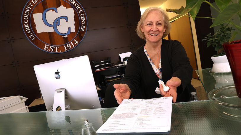 Risa Elrod, a substitute teacher since 2014, shows the form new substitutes have to fill out for a background check when they come into the Clark County ESC Tuesday. BILL LACKEY/STAFF